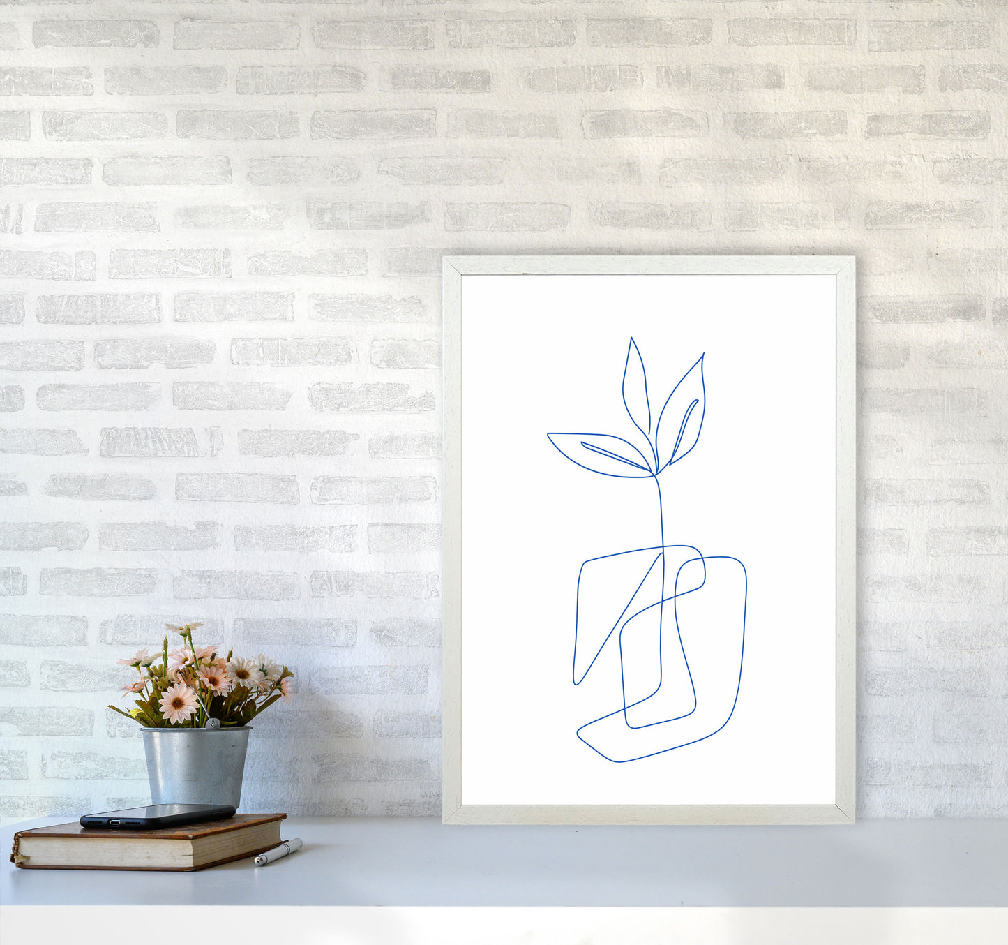 One Line Botanical II Art Print by Seven Trees Design A2 Oak Frame