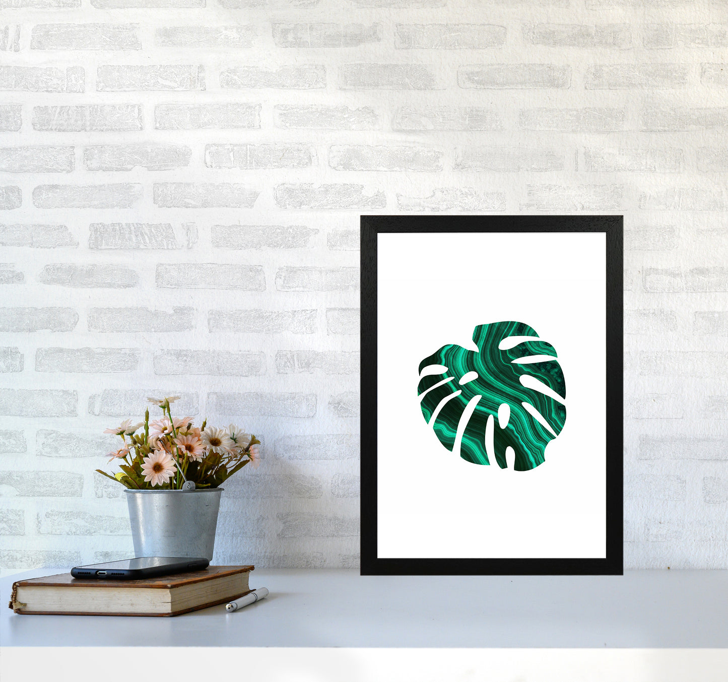 Green Marble Leaf I Art Print by Seven Trees Design A3 White Frame