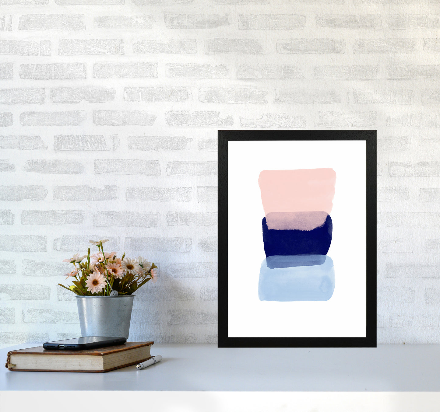 Three Colors Strokes Abstract Art Print by Seven Trees Design A3 White Frame