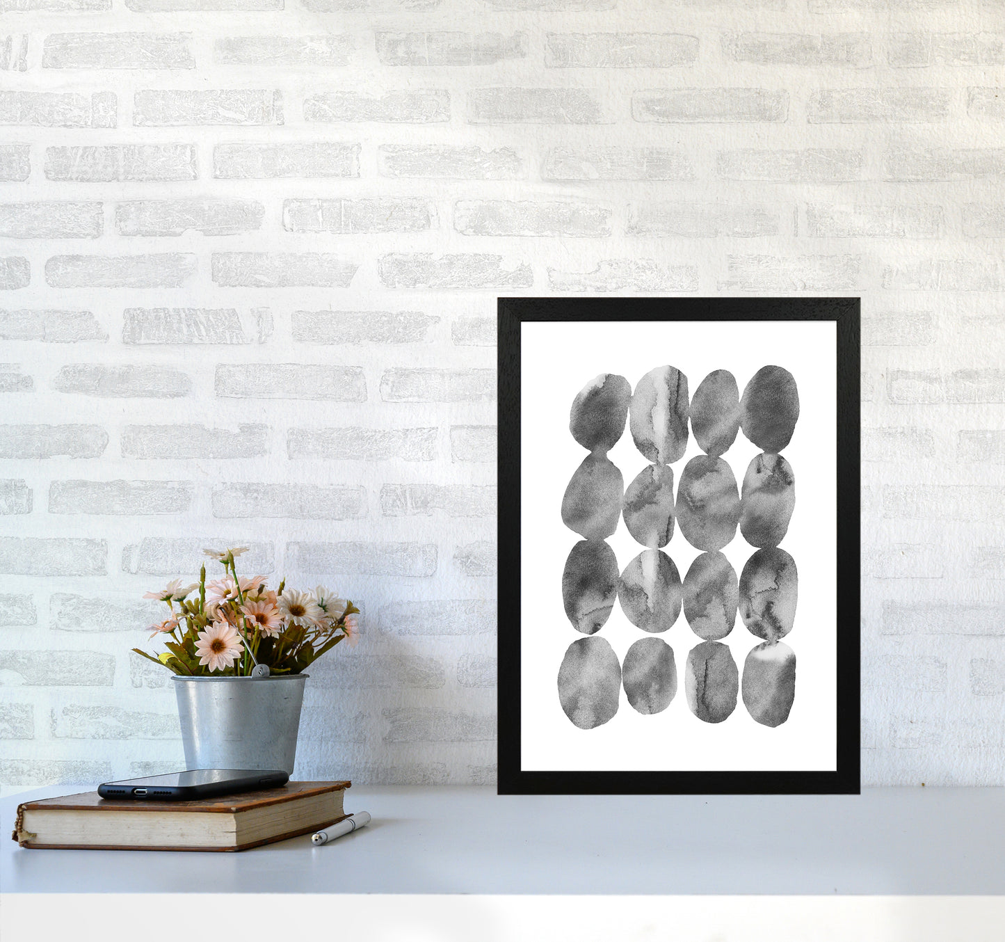 Watercolor Grey Stones Art Print by Seven Trees Design A3 White Frame