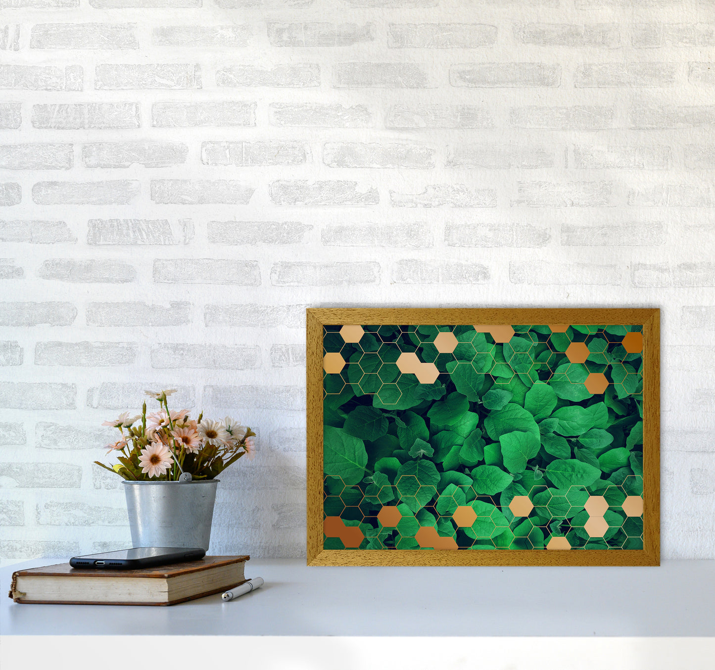 Polygonal Gold Leaves Art Print by Seven Trees Design A3 Print Only