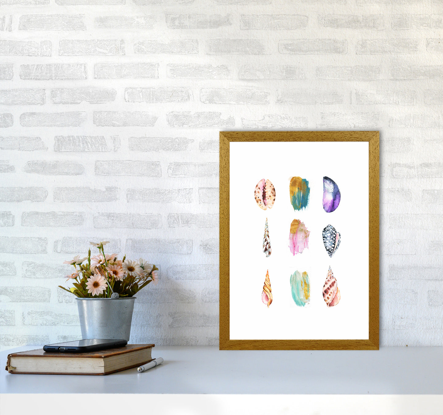 Sea And Brush Strokes I Shell Art Print by Seven Trees Design A3 Print Only