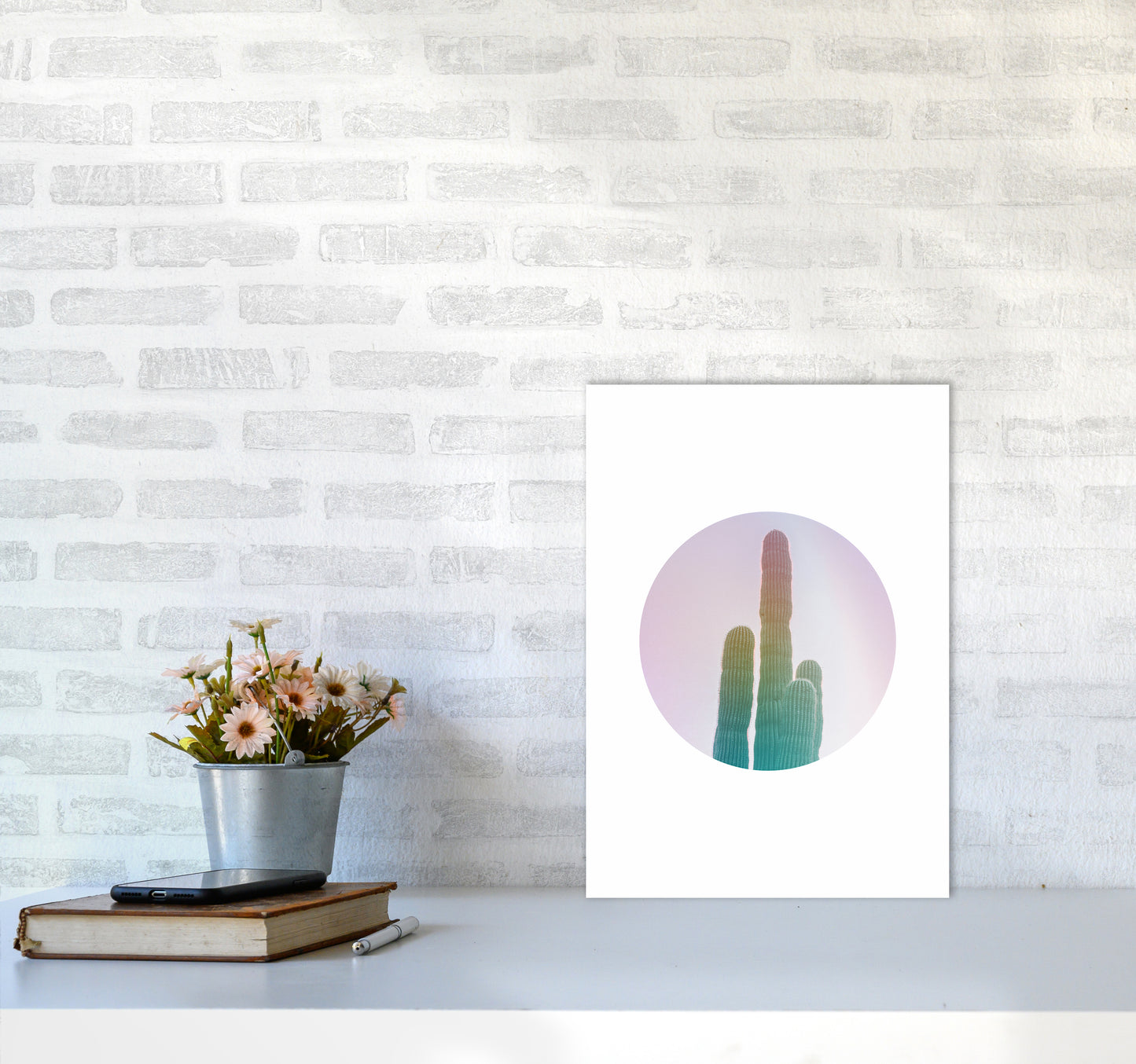 Circular Cacti Art Print by Seven Trees Design A3 Black Frame