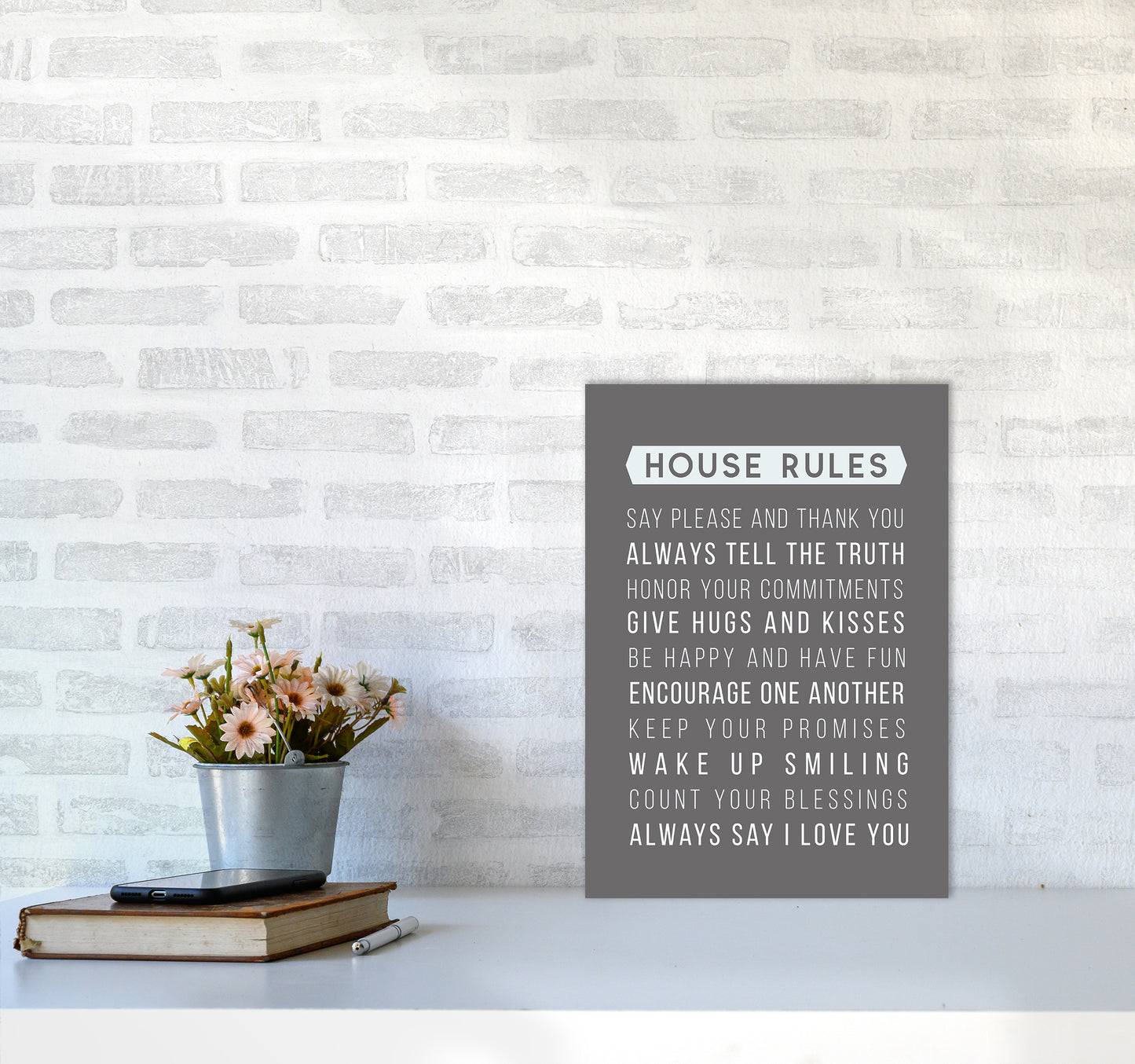 House Rules Quote Art Print by Seven Trees Design A3 Black Frame