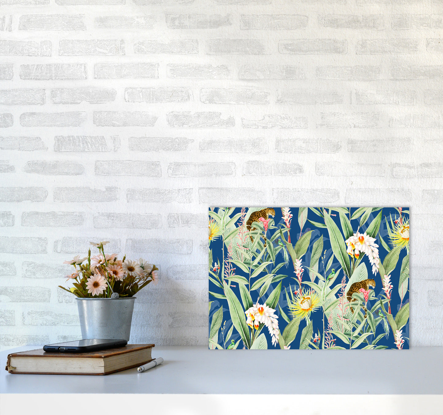 Leopard & Flowers Art Print by Seven Trees Design A3 Black Frame