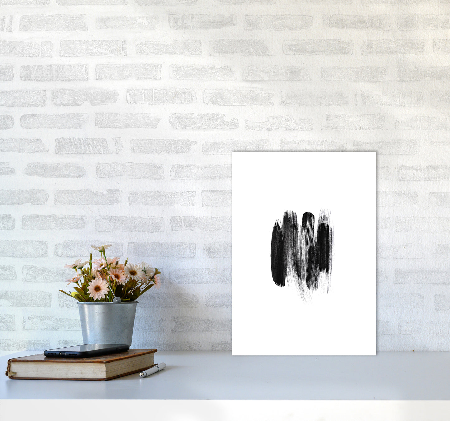 The Black Strokes Abstract Art Print by Seven Trees Design A3 Black Frame