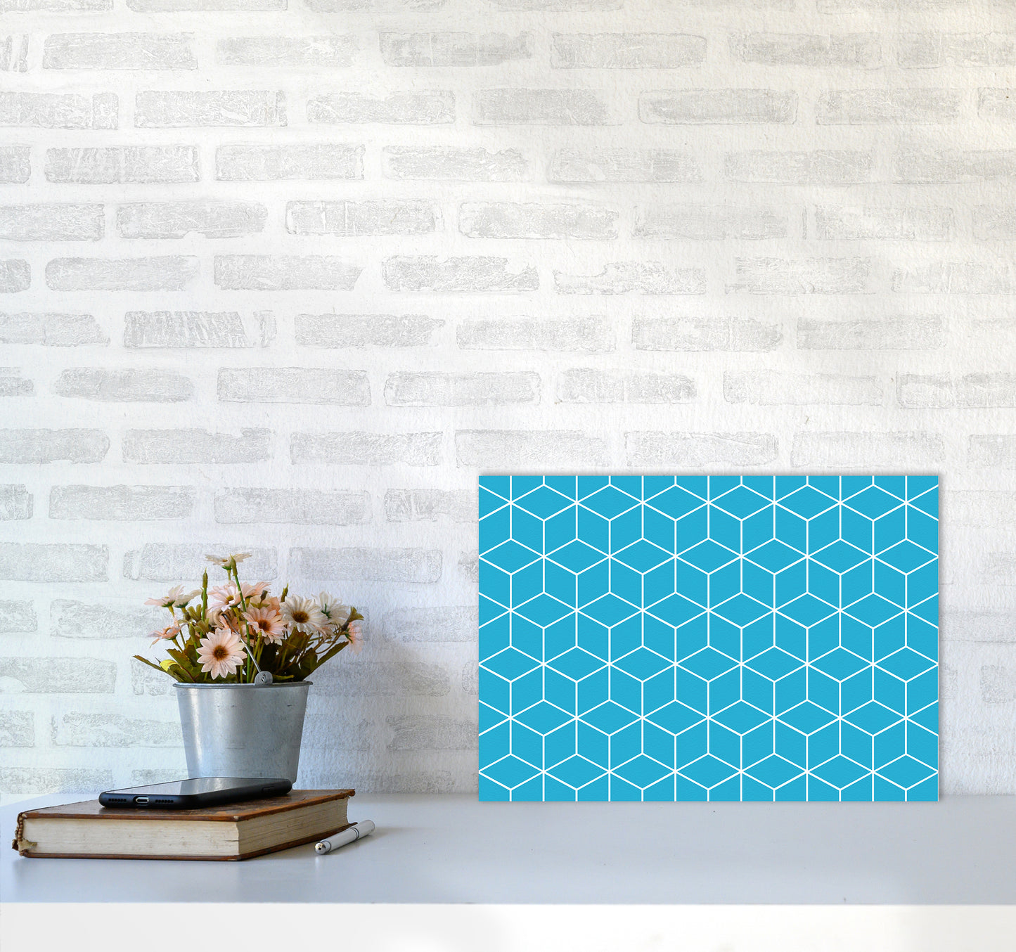 The Blue Cubes Art Print by Seven Trees Design A3 Black Frame