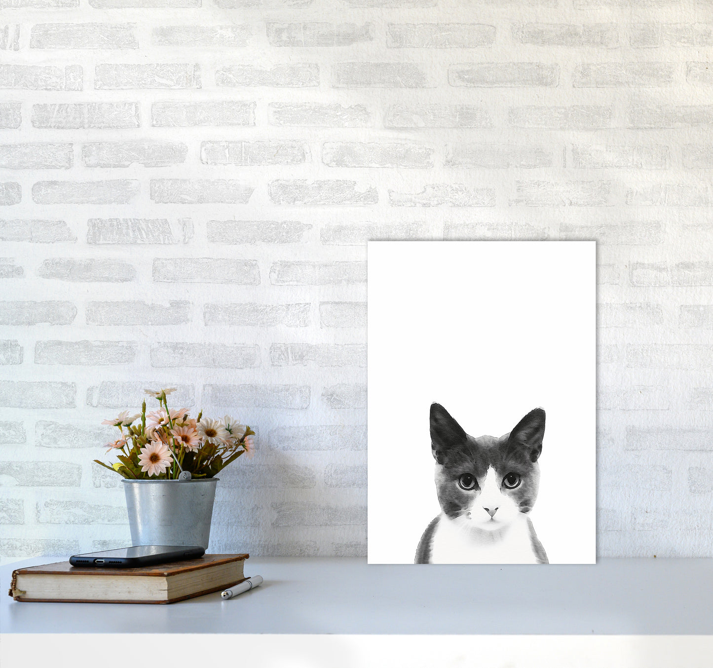 Watercolor Cat Art Print by Seven Trees Design A3 Black Frame