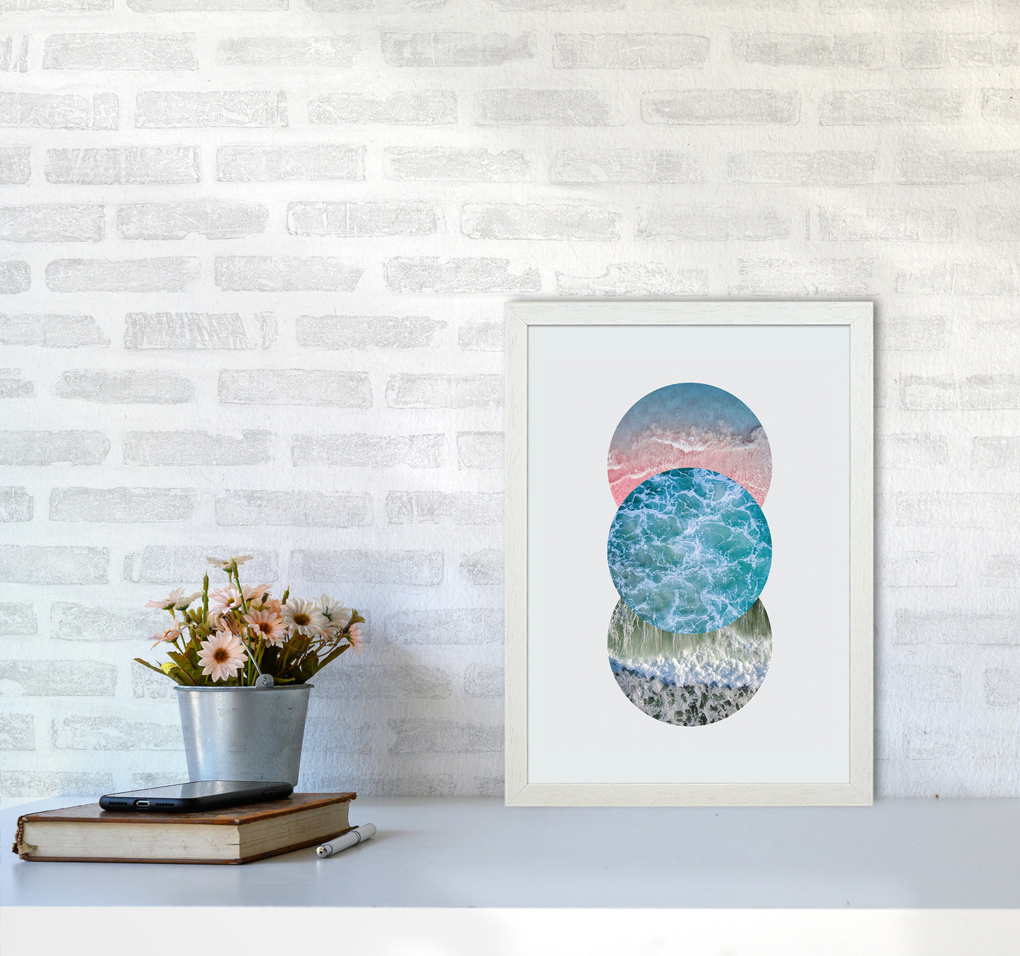 Ocean Circles Art Print by Seven Trees Design A3 Oak Frame