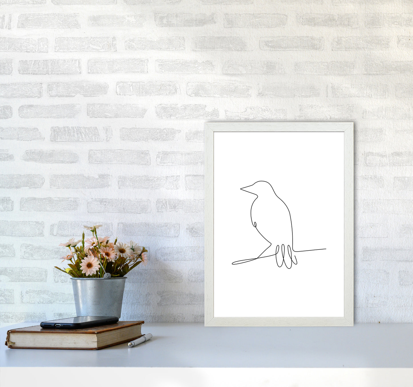 One Line Bird II Art Print by Seven Trees Design A3 Oak Frame