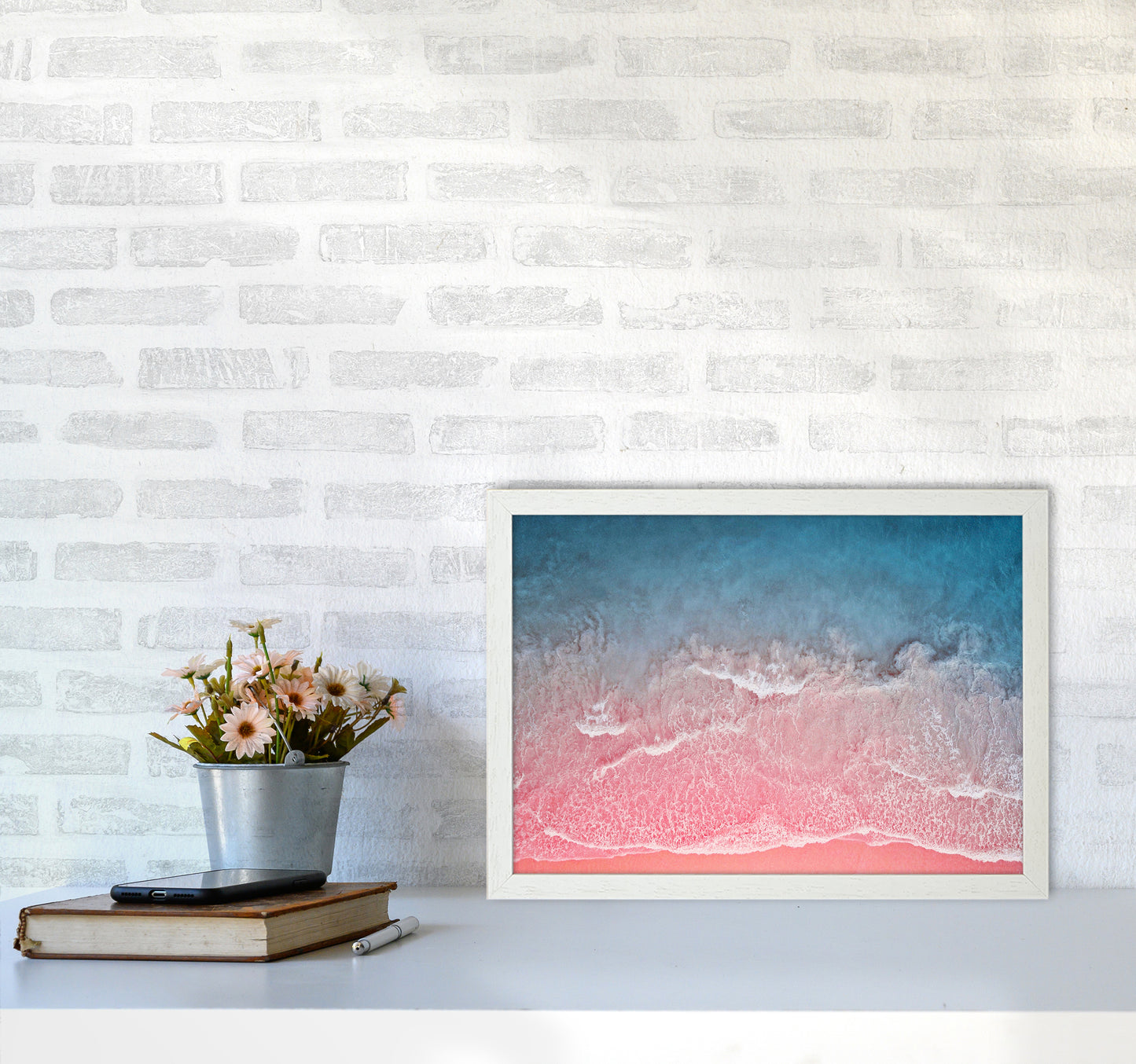 The Pink Ocean Photography Art Print by Seven Trees Design A3 Oak Frame