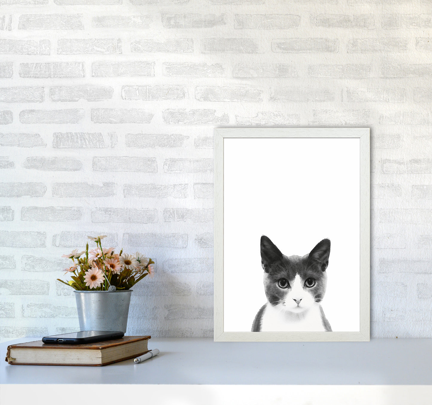 Watercolor Cat Art Print by Seven Trees Design A3 Oak Frame