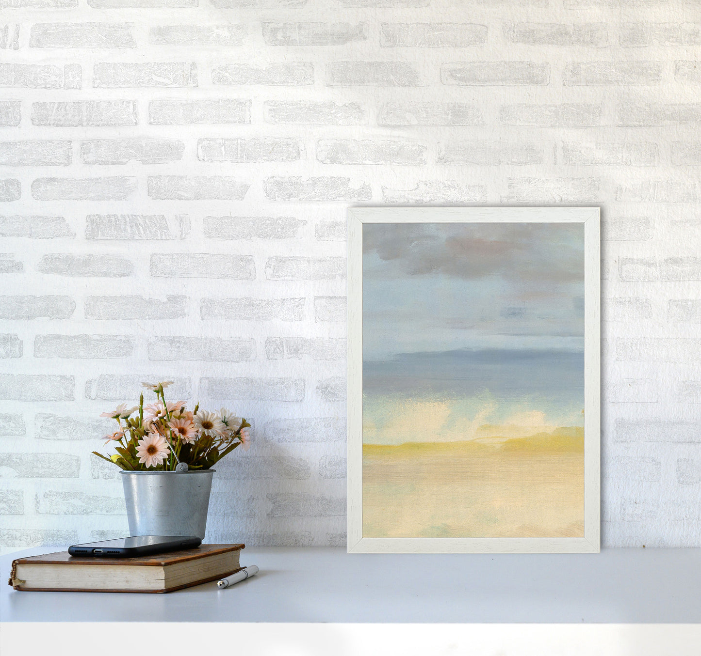 Sand, Ocean and Sky Art Print by Seven Trees Design A3 Oak Frame