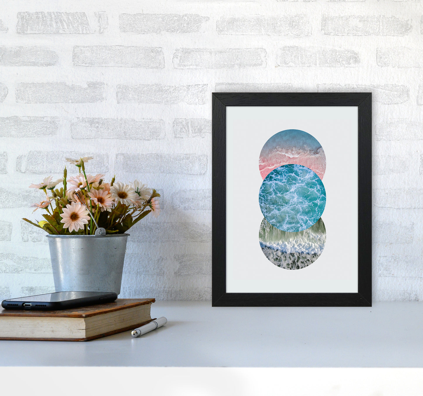 Ocean Circles Art Print by Seven Trees Design A4 White Frame