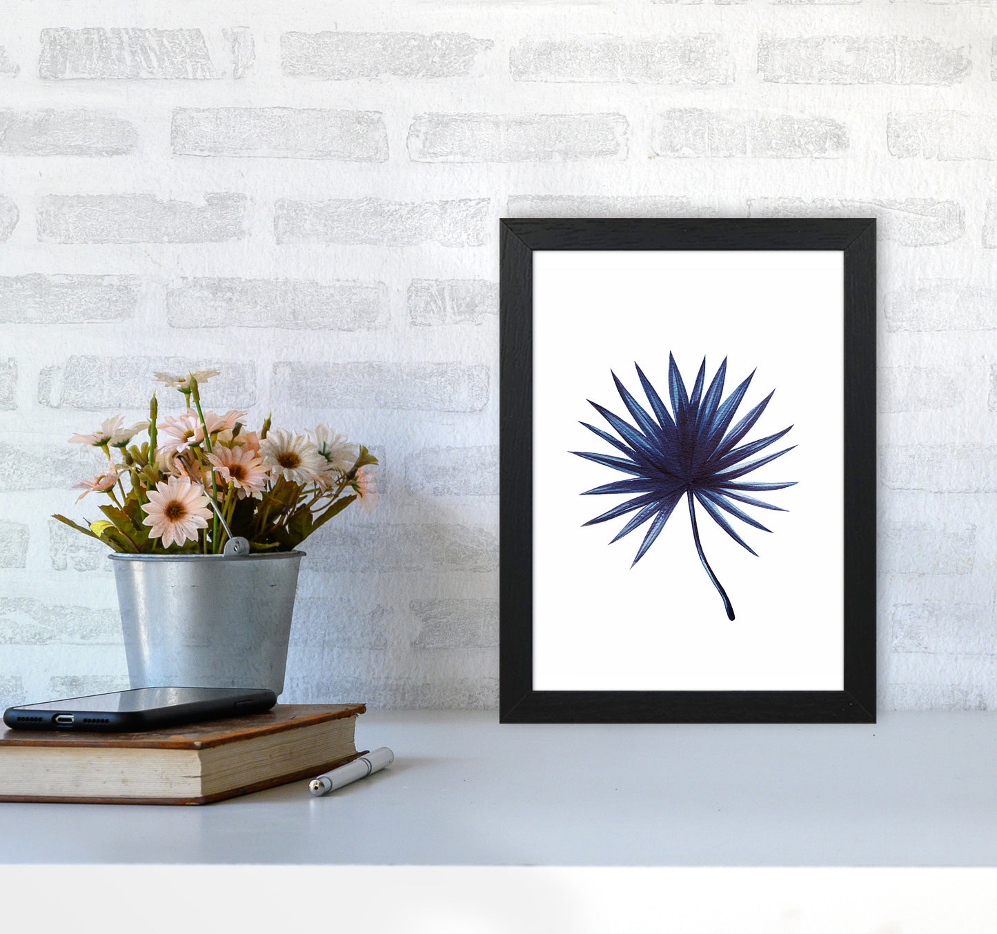 Watercolor Blue Leaf I Art Print by Seven Trees Design A4 White Frame