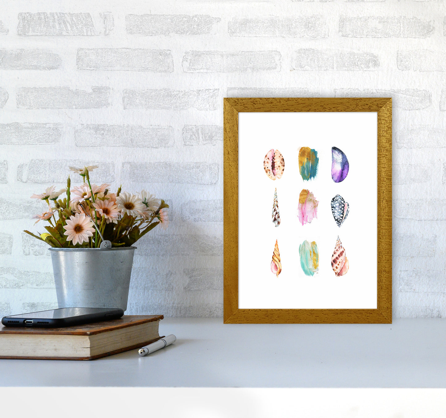 Sea And Brush Strokes I Shell Art Print by Seven Trees Design A4 Print Only