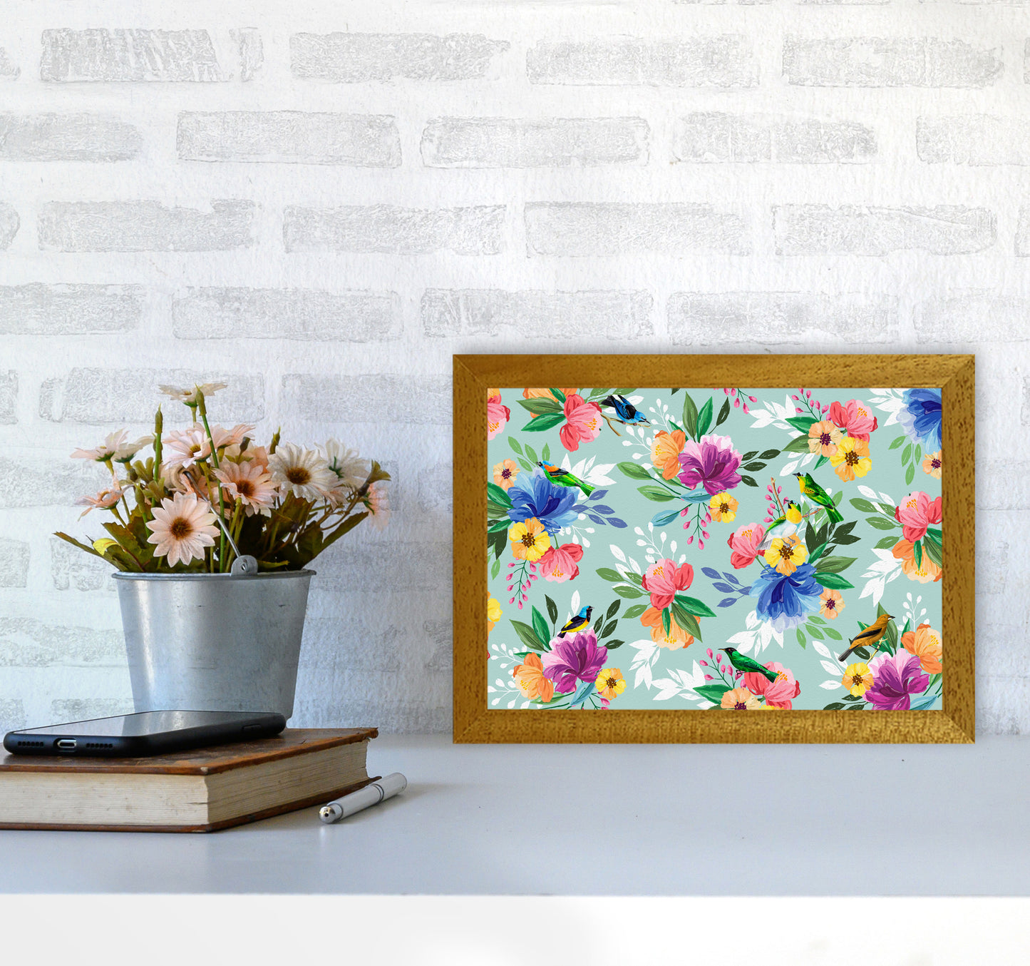 flowers birds Art Print by Seven Trees Design A4 Print Only