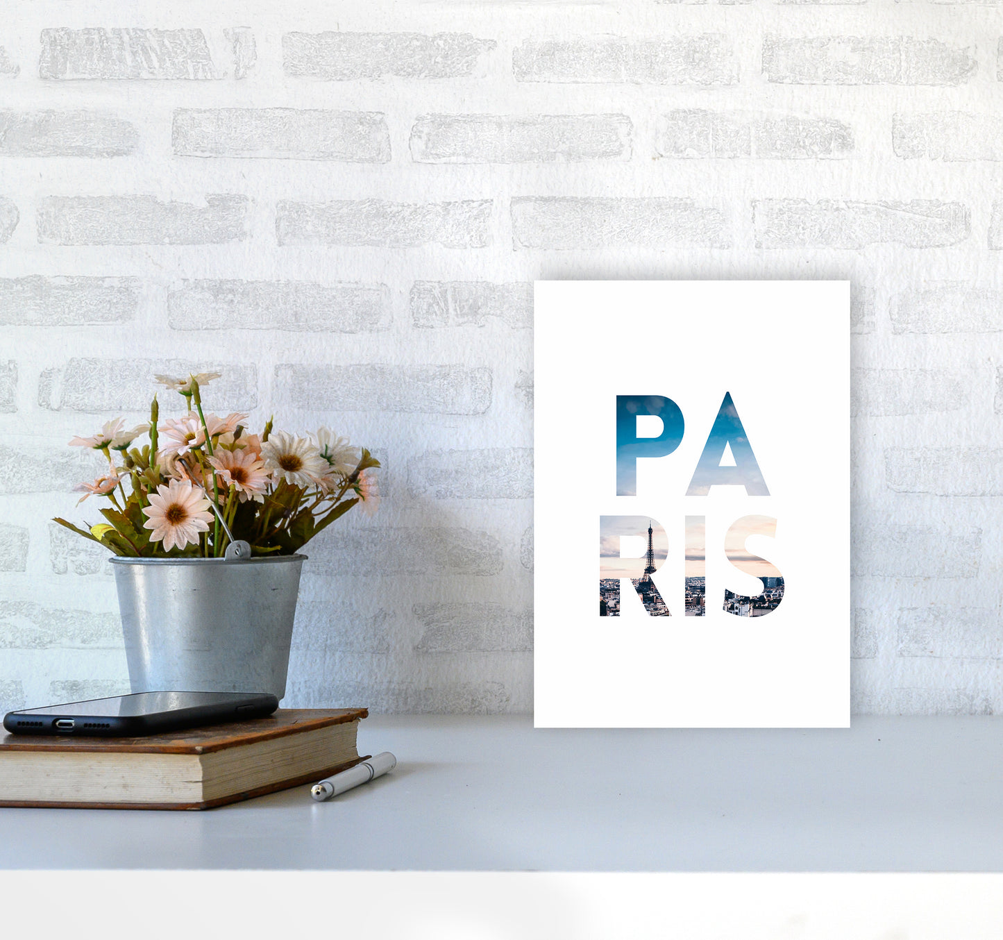 Paris Collage Letters Art Print by Seven Trees Design A4 Black Frame