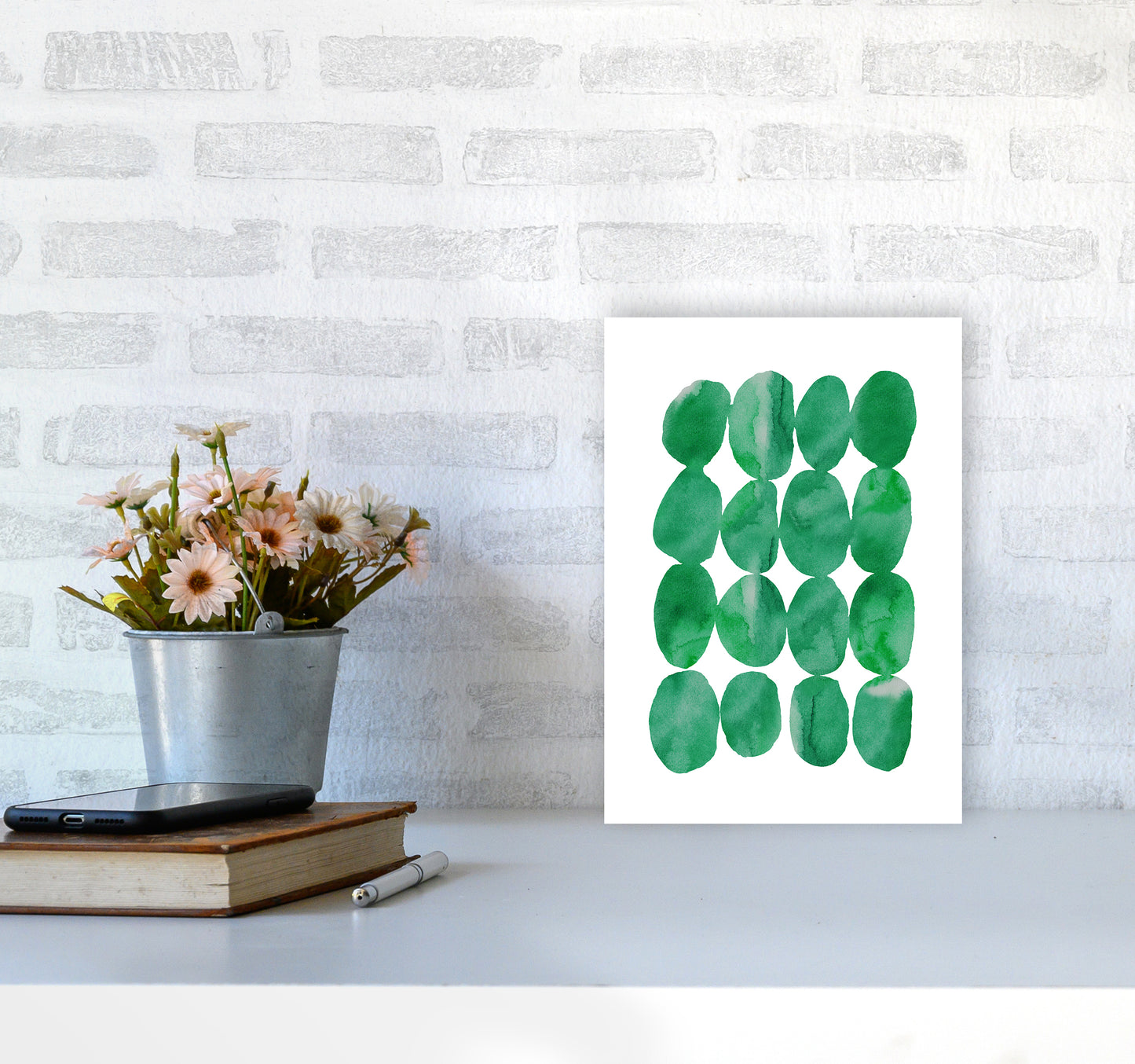 Watercolor Emerald Stones Art Print by Seven Trees Design A4 Black Frame