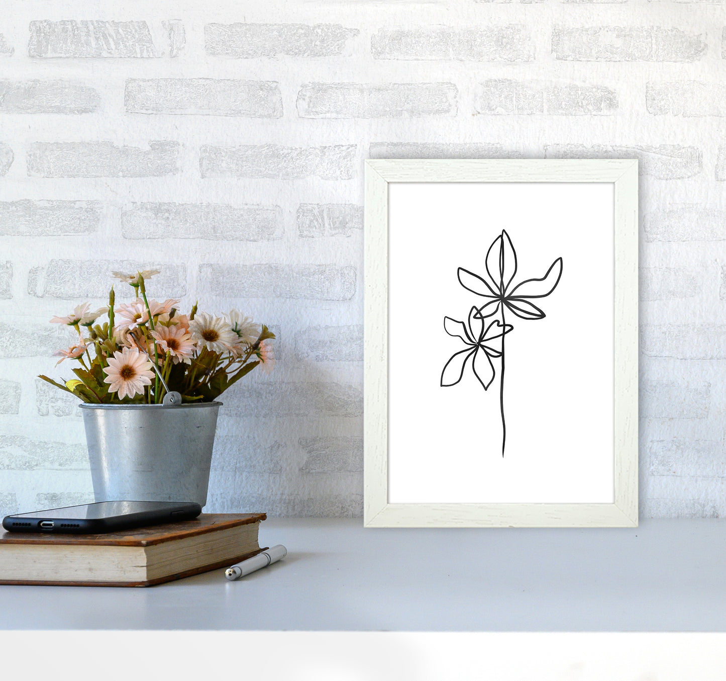 Lines Leaves I Art Print by Seven Trees Design A4 Oak Frame