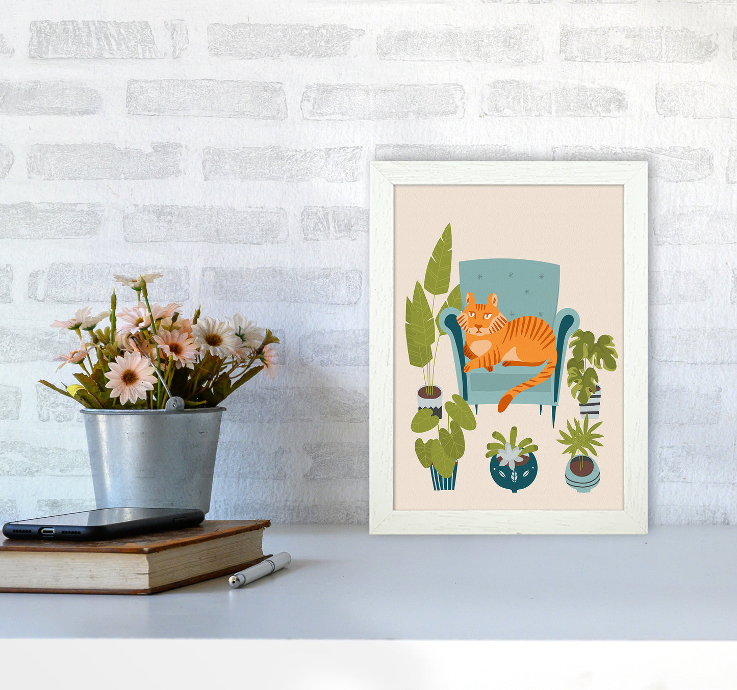 The Tiger of the city Art Print by Seven Trees Design A4 Oak Frame