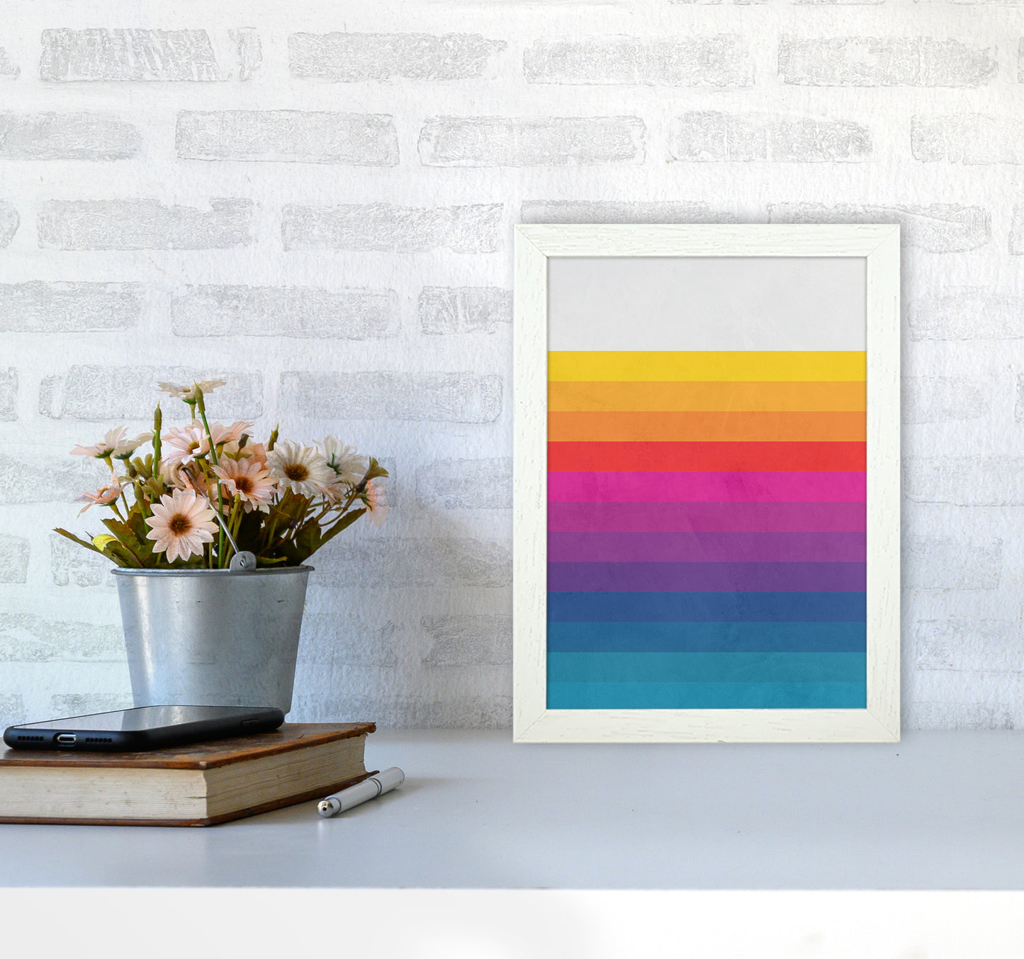 Vintage Retro Lines Art Print by Seven Trees Design A4 Oak Frame