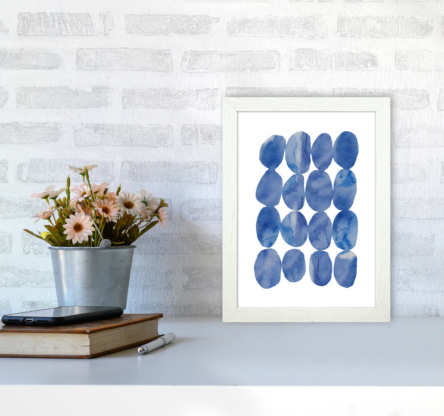Watercolor Blue Stones Art Print by Seven Trees Design A4 Oak Frame