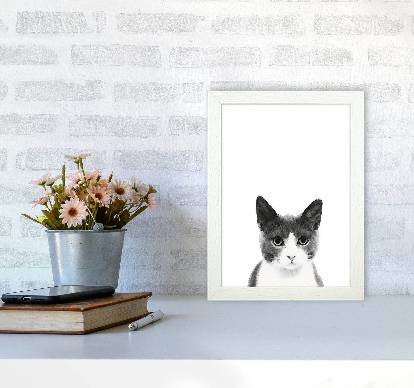 Watercolor Cat Art Print by Seven Trees Design A4 Oak Frame