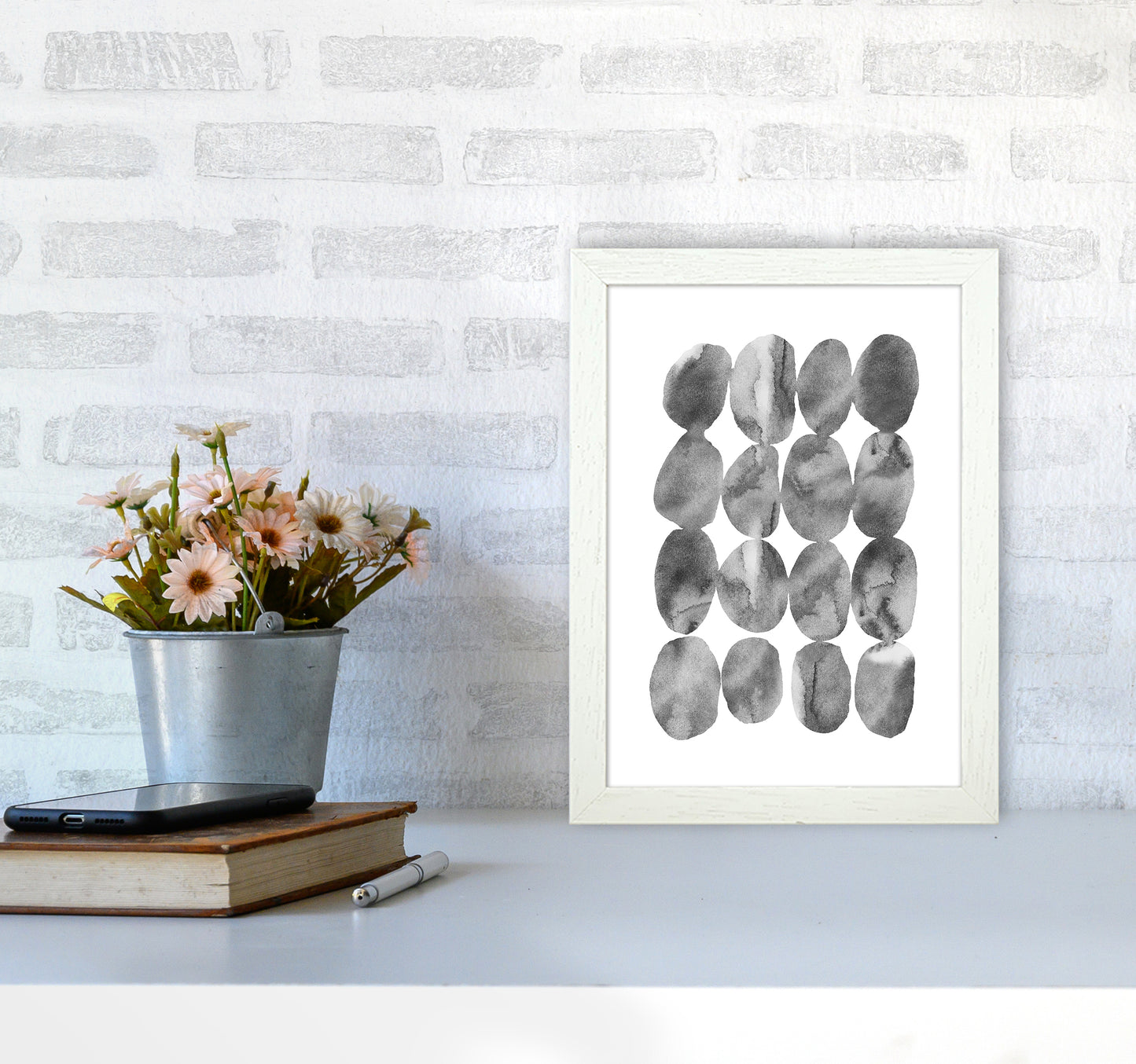 Watercolor Grey Stones Art Print by Seven Trees Design A4 Oak Frame