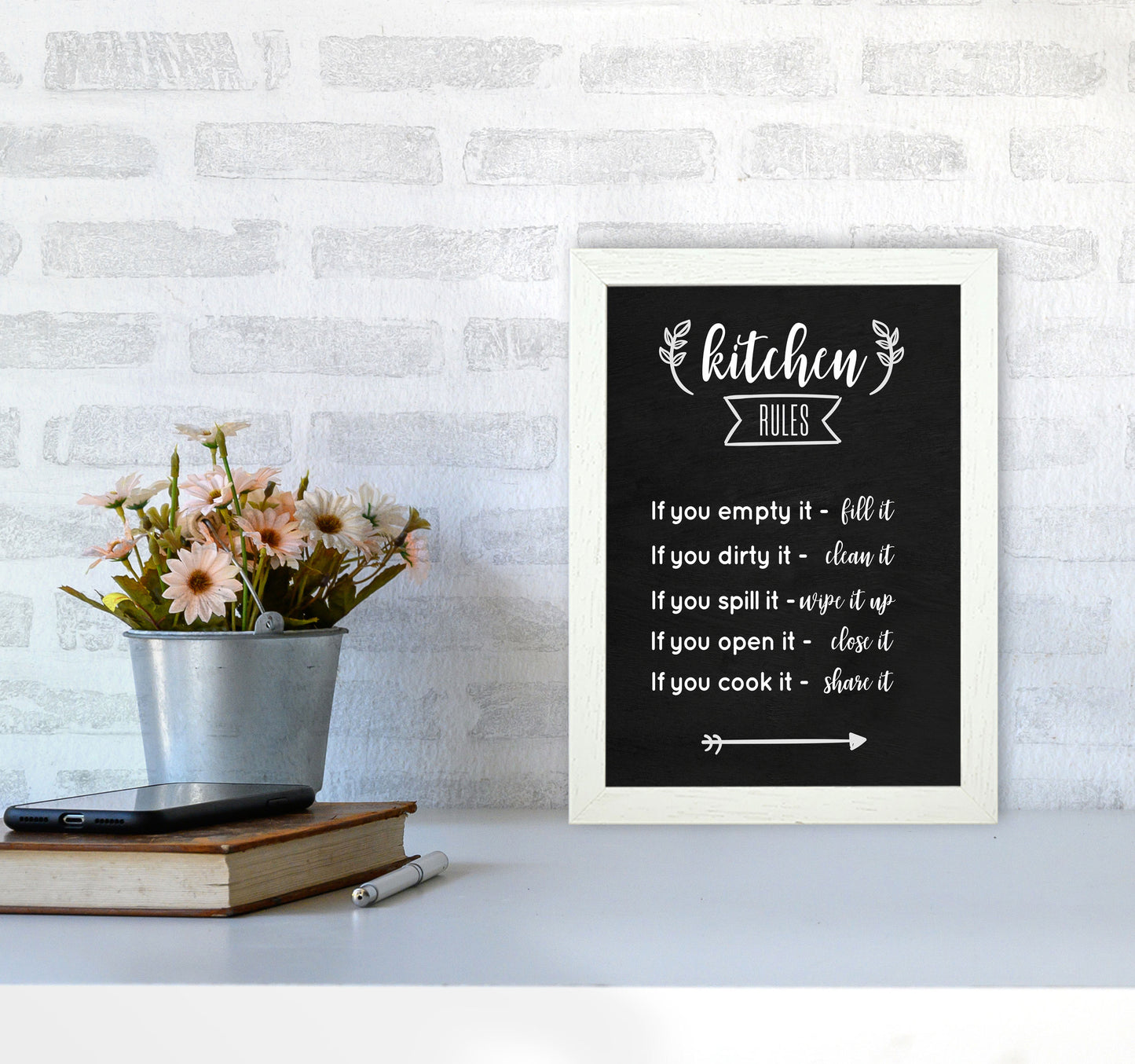 Kitchen rules Art Print by Seven Trees Design A4 Oak Frame