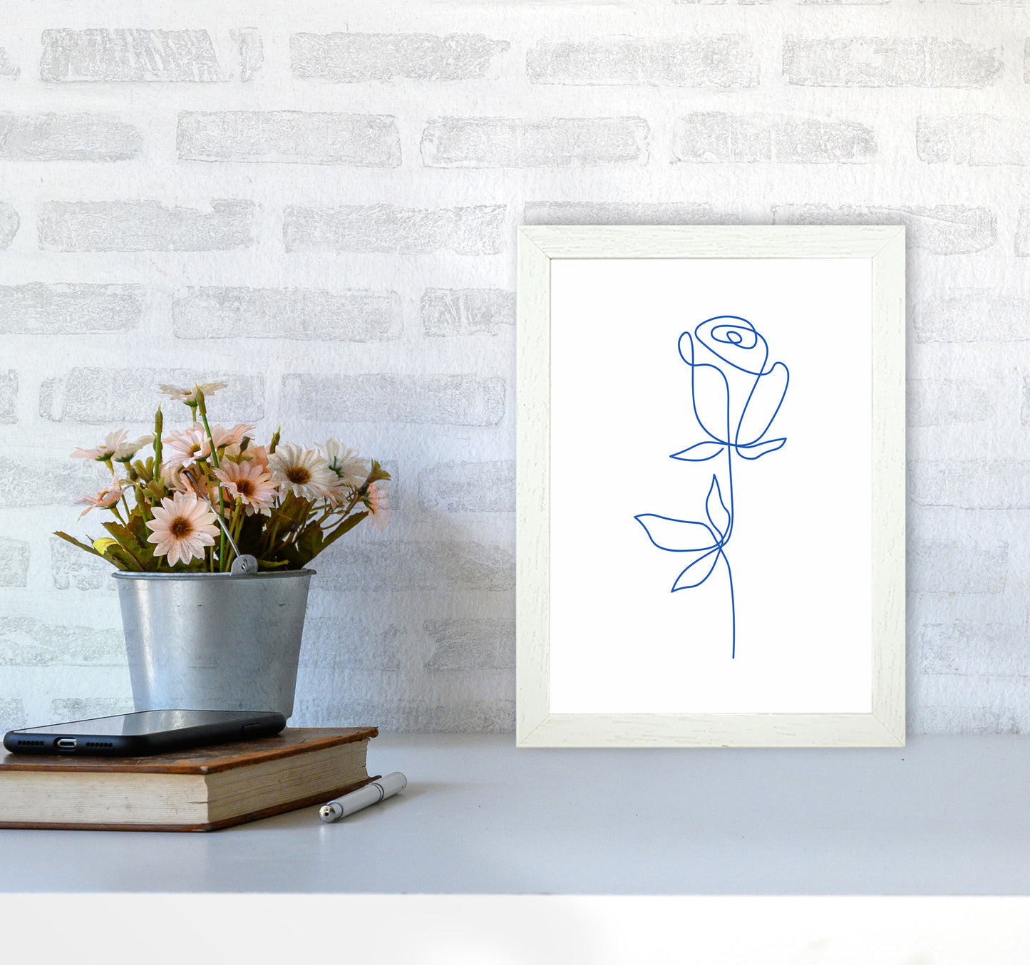 One Line Flower Art Print by Seven Trees Design A4 Oak Frame