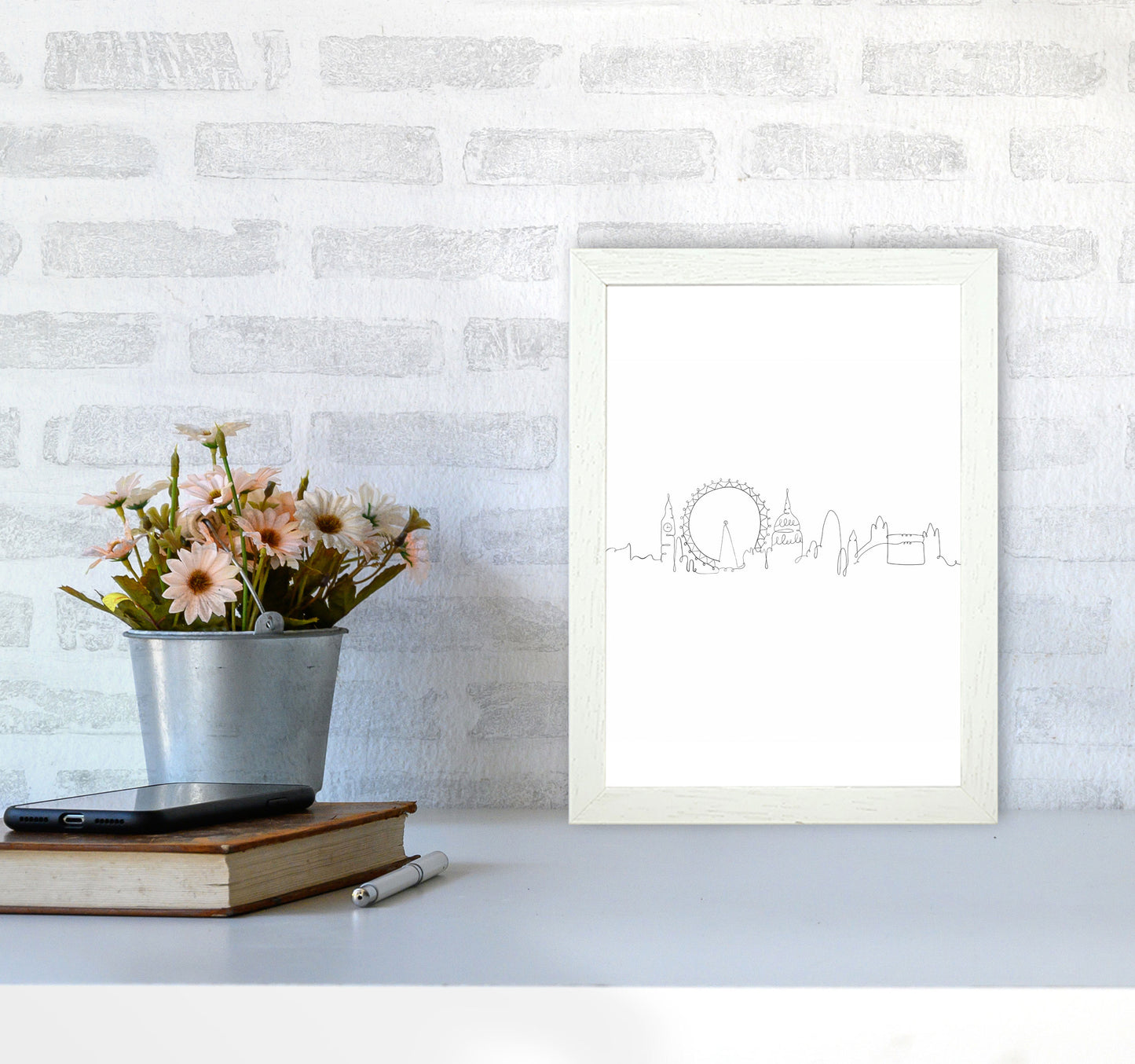 One Line London Art Print by Seven Trees Design A4 Oak Frame