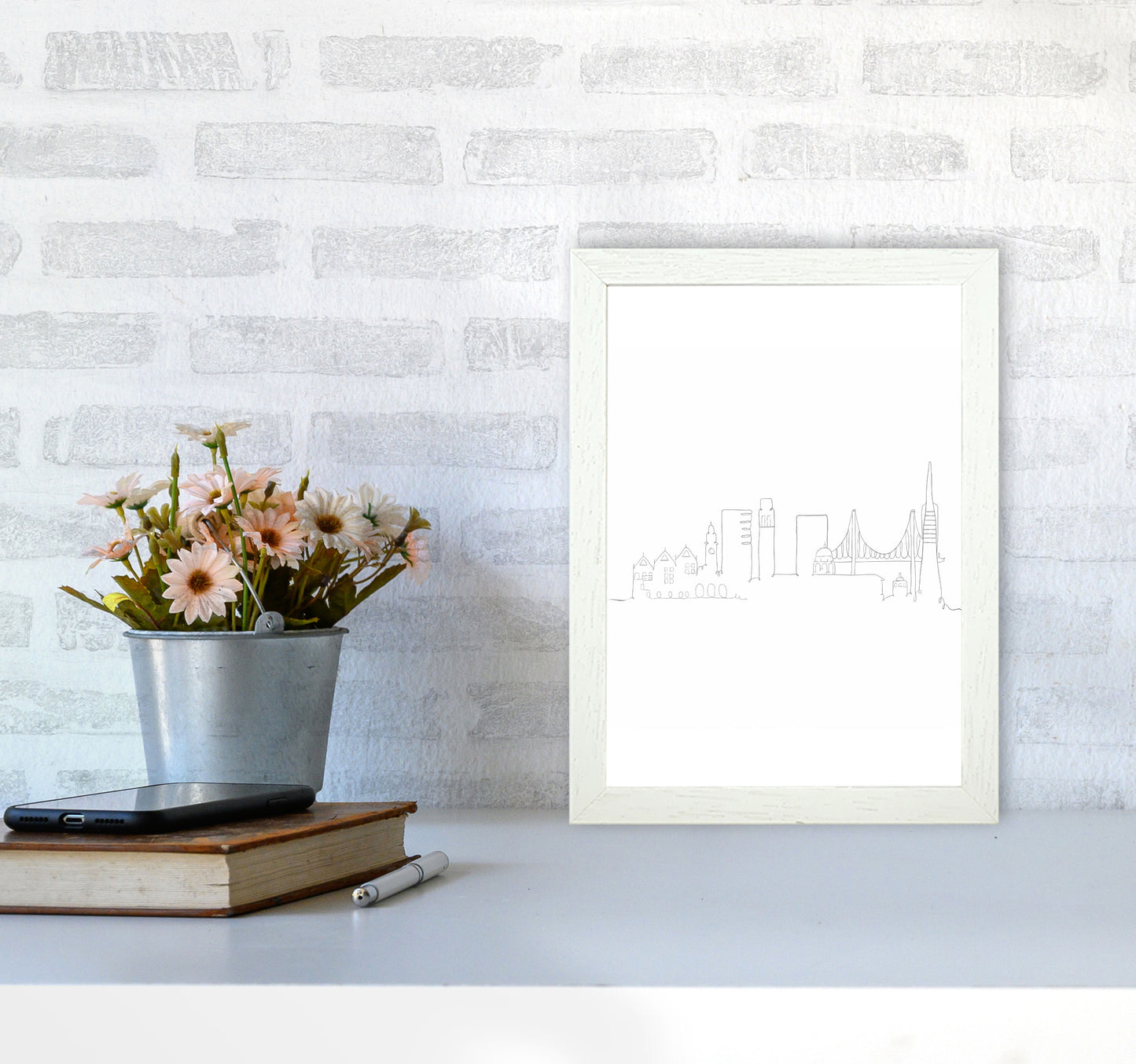 One Line San Francisco Art Print by Seven Trees Design A4 Oak Frame