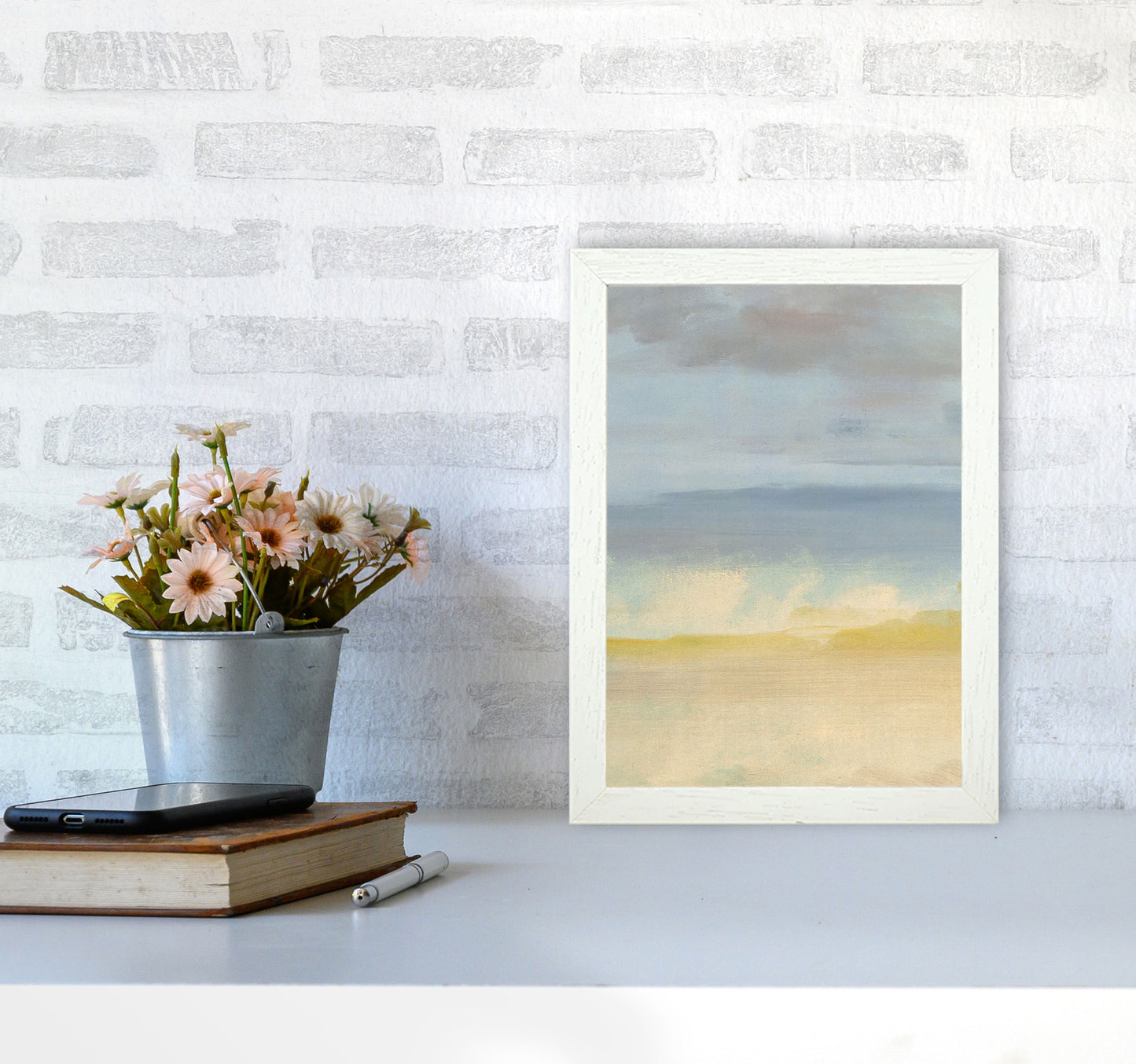 Sand, Ocean and Sky Art Print by Seven Trees Design A4 Oak Frame