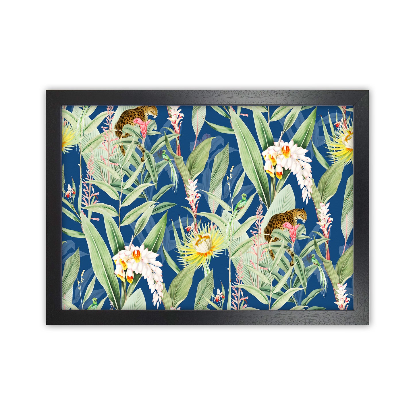 Leopard & Flowers Art Print by Seven Trees Design Black Grain