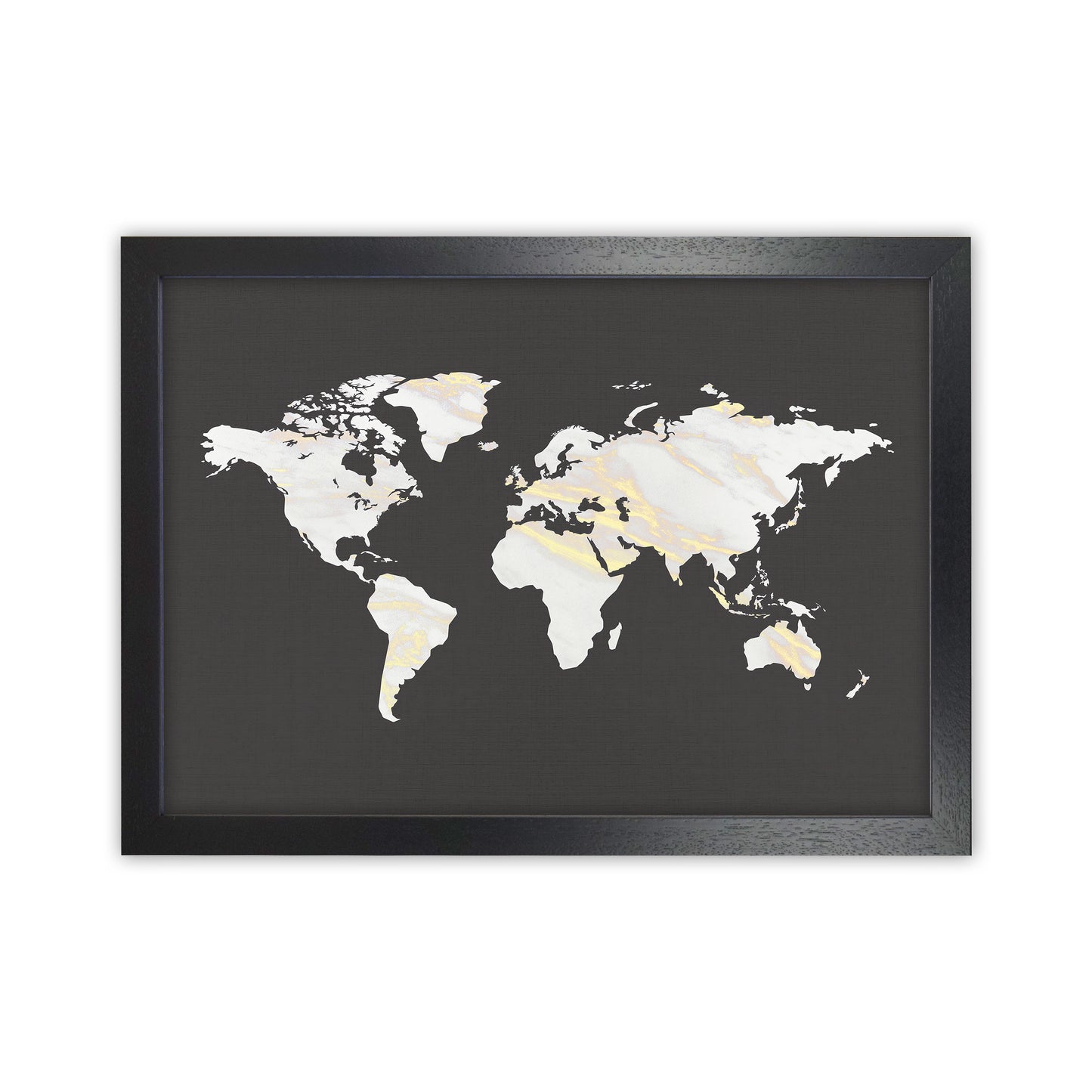 Marble Gold World Map Art Print by Seven Trees Design Black Grain
