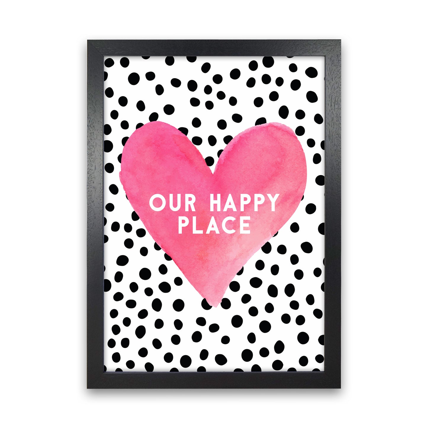 Our Happy Place Quote Art Print by Seven Trees Design Black Grain