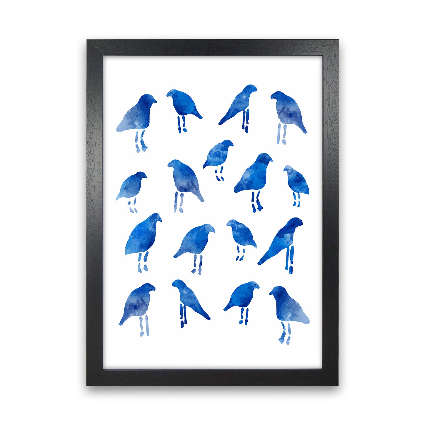 Watercolor Blue Birds Art Print by Seven Trees Design Black Grain