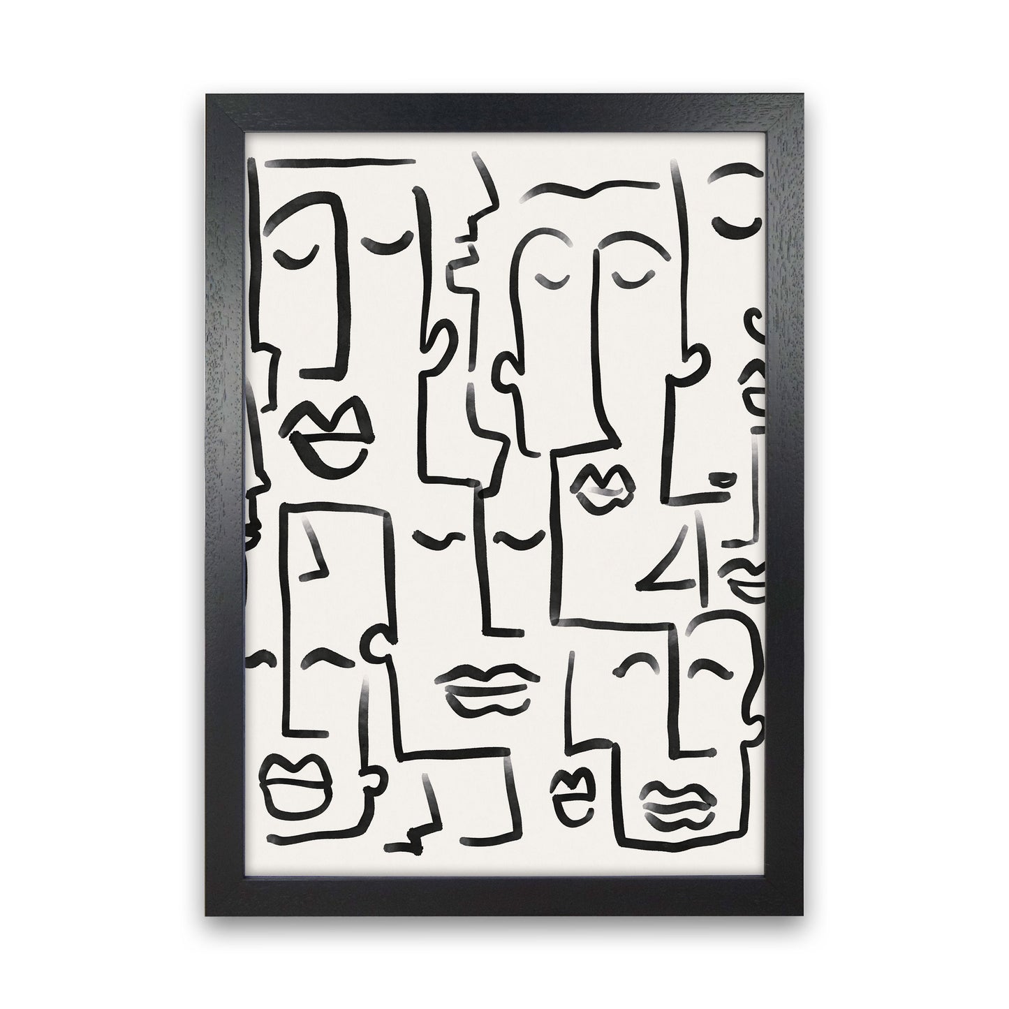 Faces Drawing Art Print by Seven Trees Design Black Grain