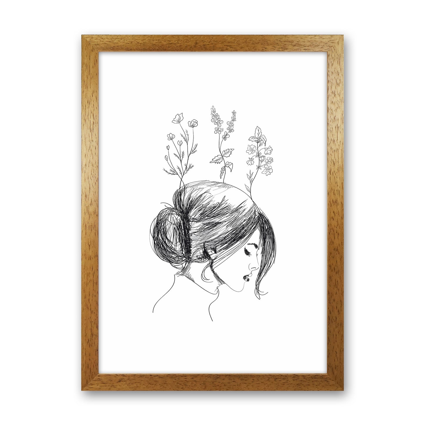 Hand Drawn Flower Girl Art Print by Seven Trees Design Oak Grain