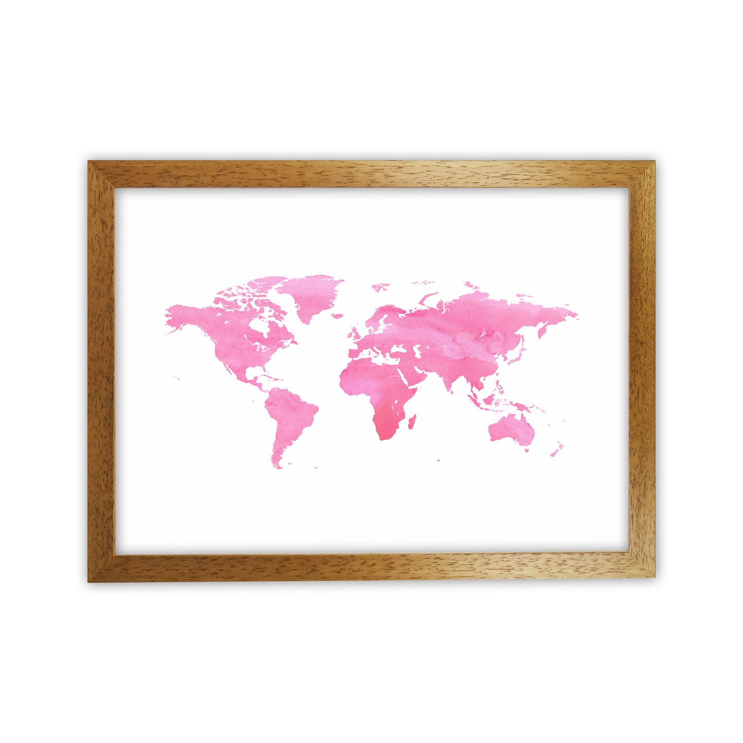 Pink Watercolor World Maps Art Print by Seven Trees Design Oak Grain