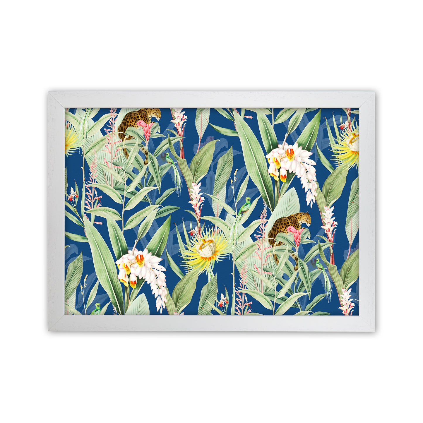 Leopard & Flowers Art Print by Seven Trees Design White Grain