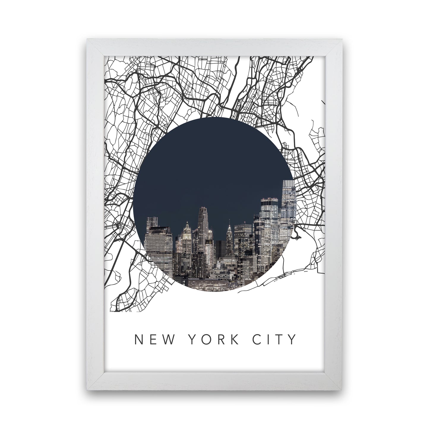 New York City Streets Collage Art Print by Seven Trees Design White Grain