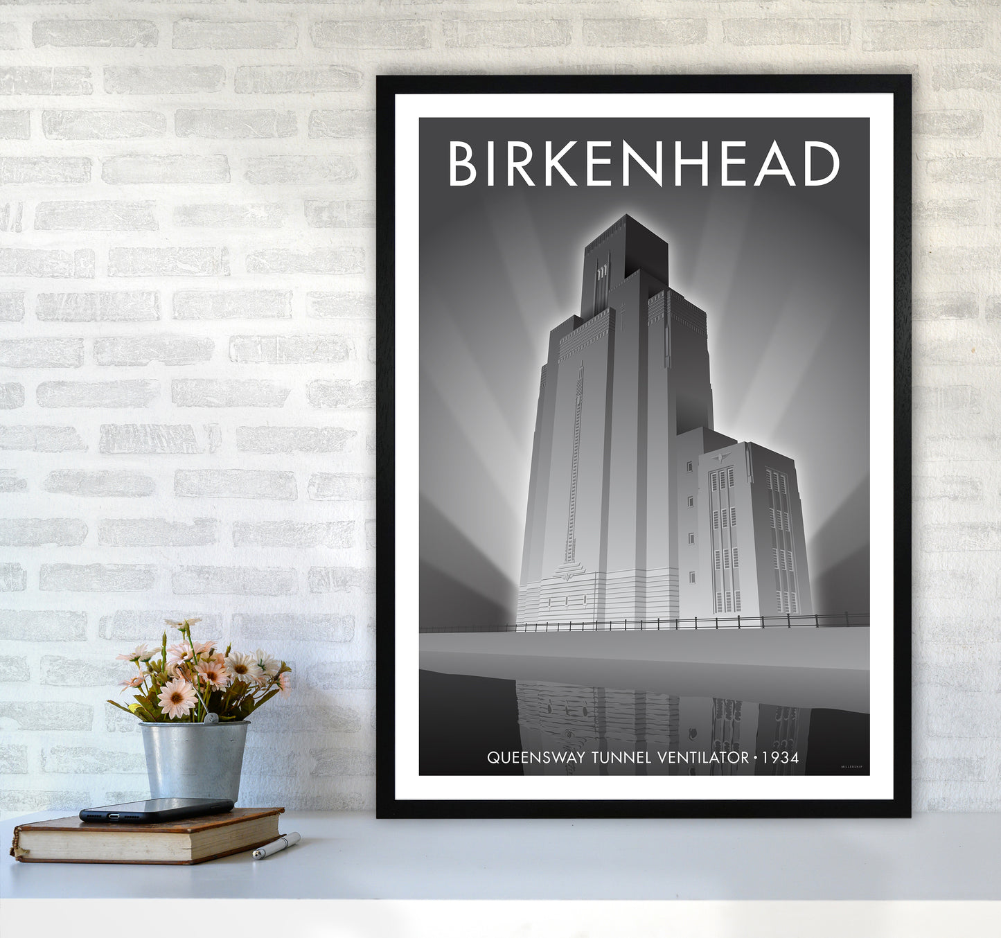 Birkenhead Queensway Tunnel Travel Art Print By Stephen Millership A1 White Frame