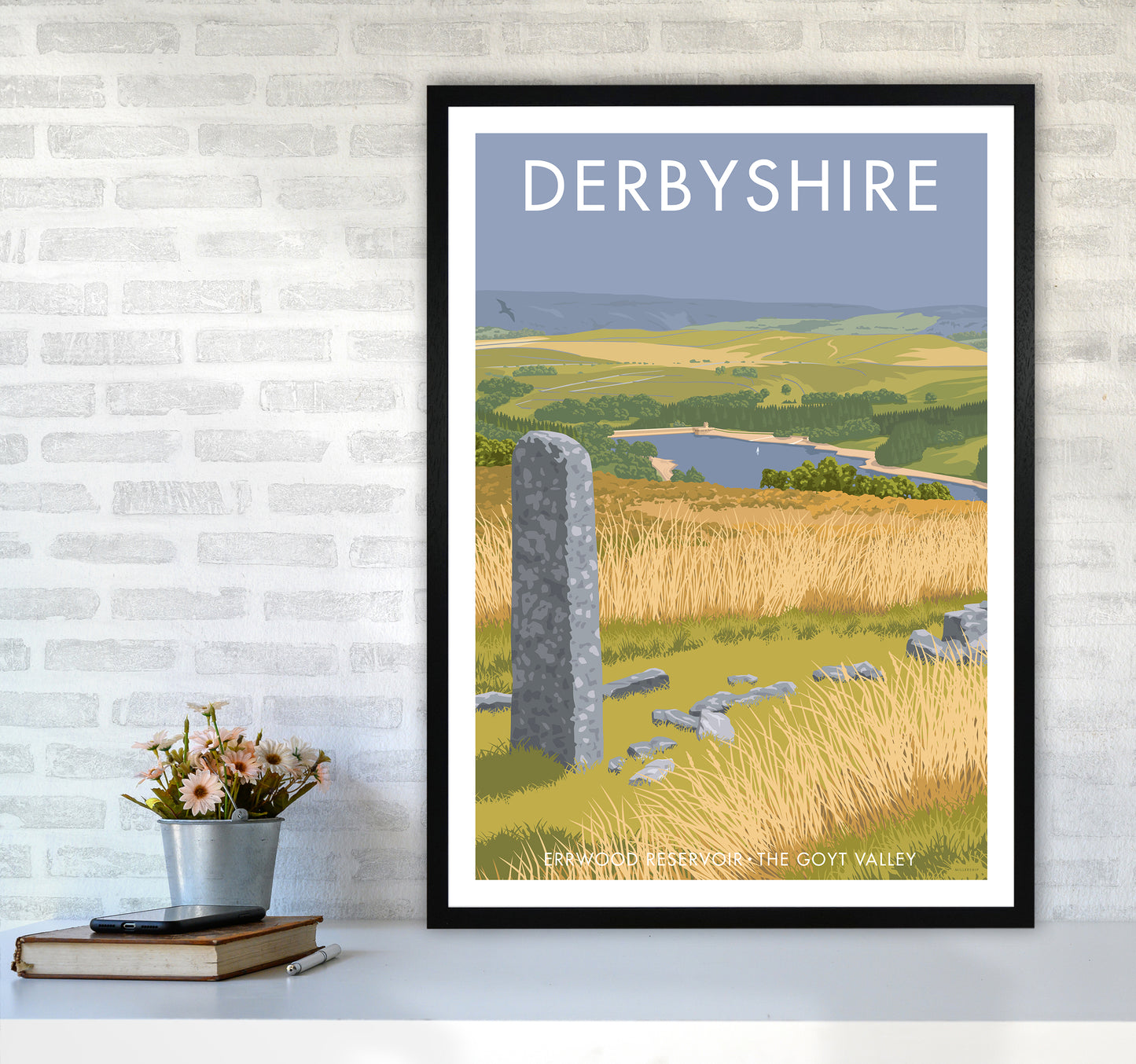 Derbyshire Errwood Travel Art Print By Stephen Millership A1 White Frame