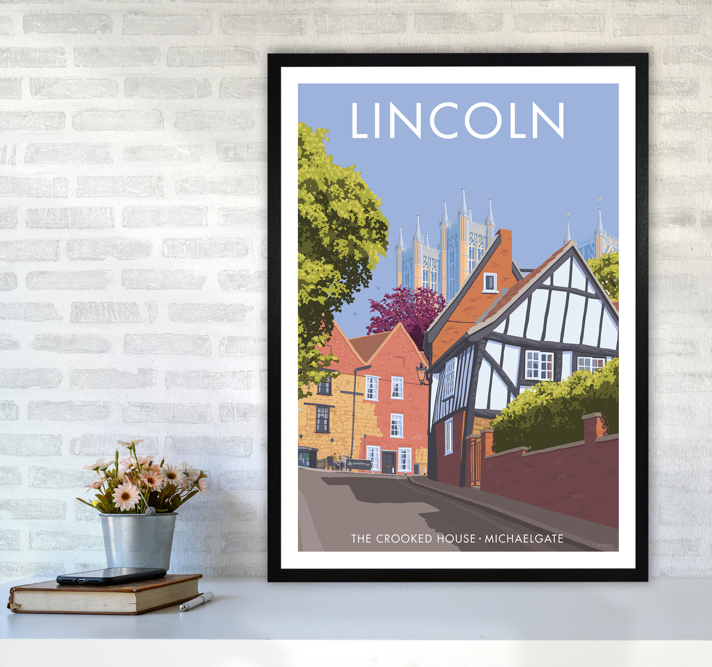 Lincoln Crooked House Travel Art Print By Stephen Millership A1 White Frame