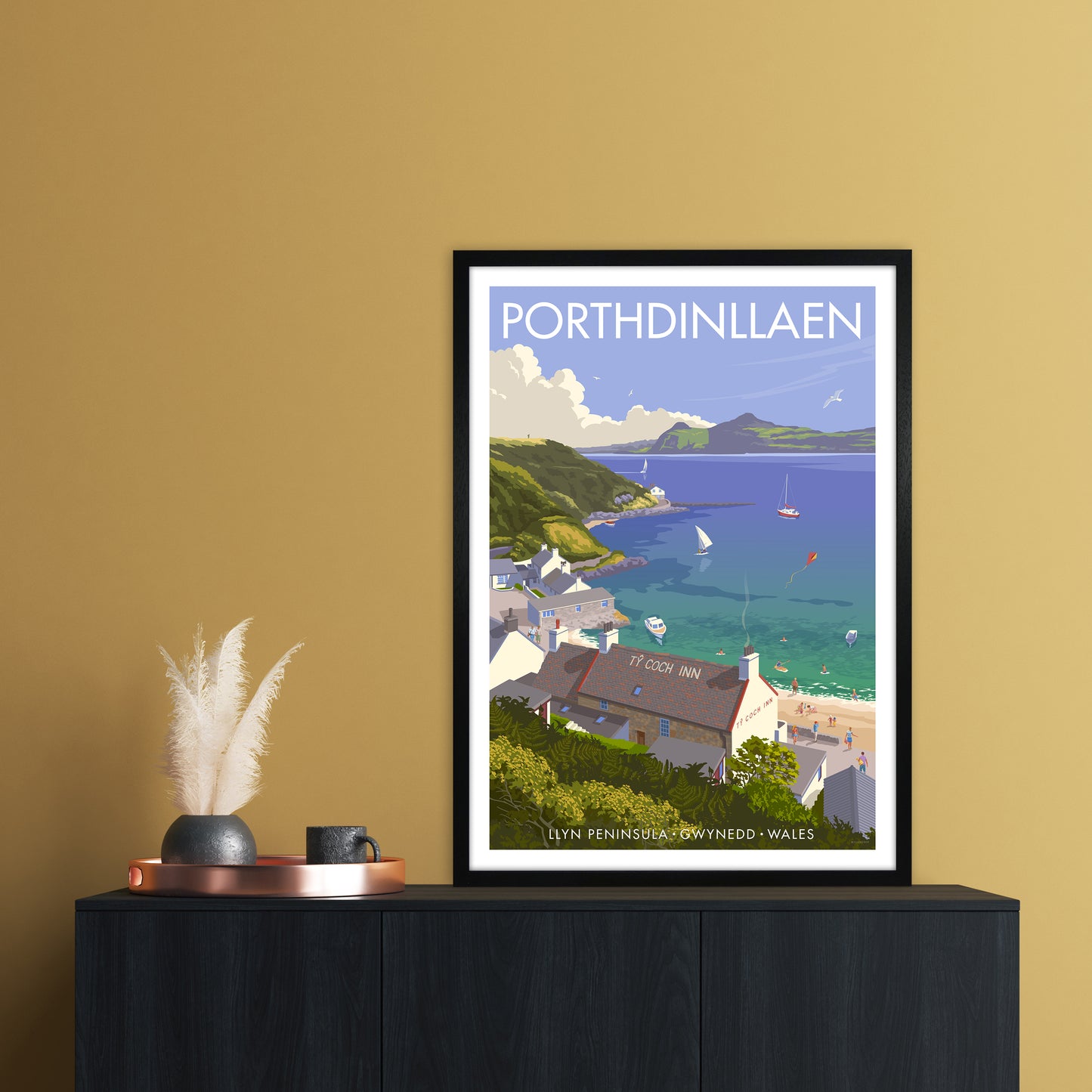 Wales Porthdinllaen Art Print by Stephen Millership A1 White Frame