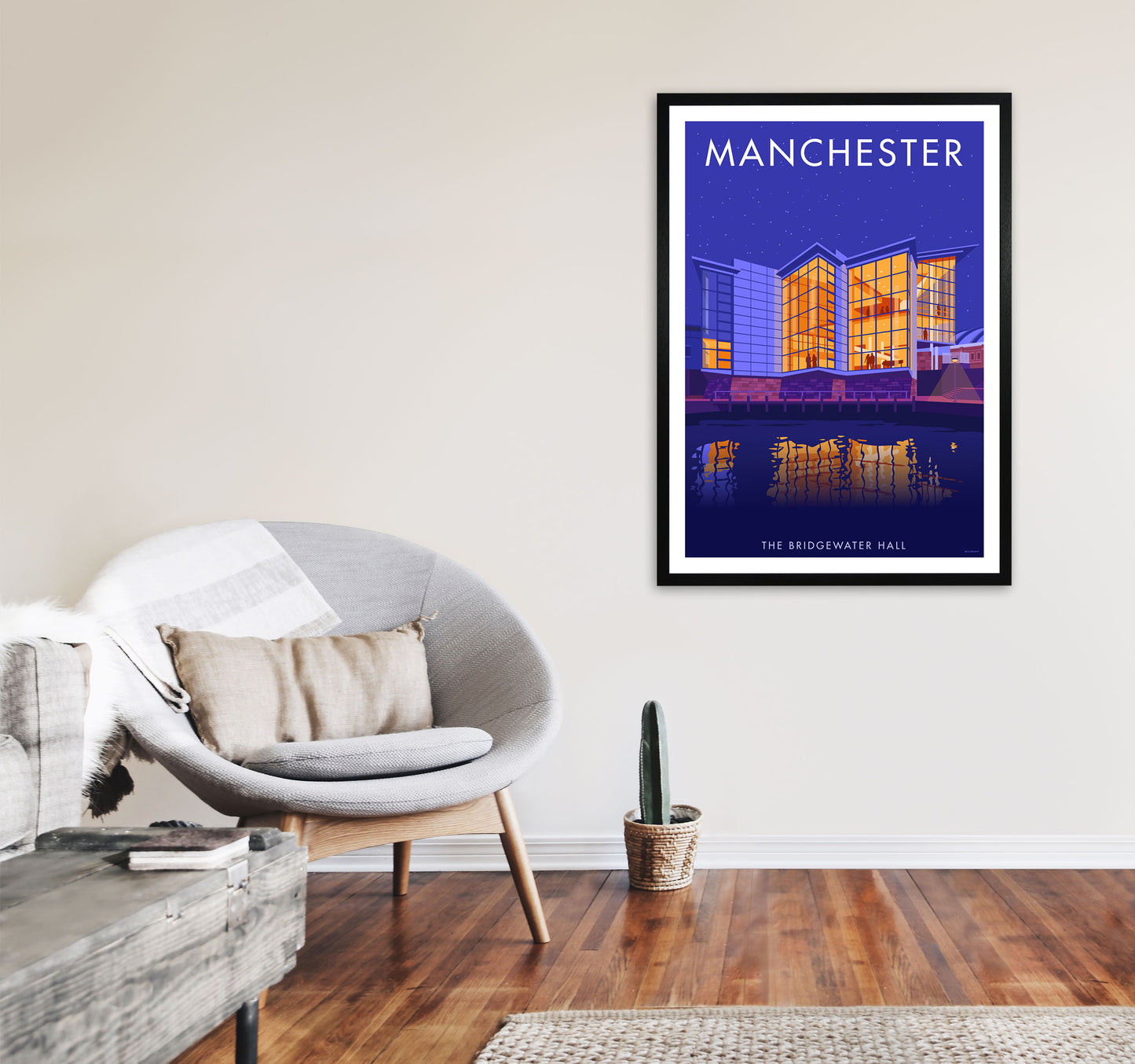Manchester by Stephen Millership A1 White Frame
