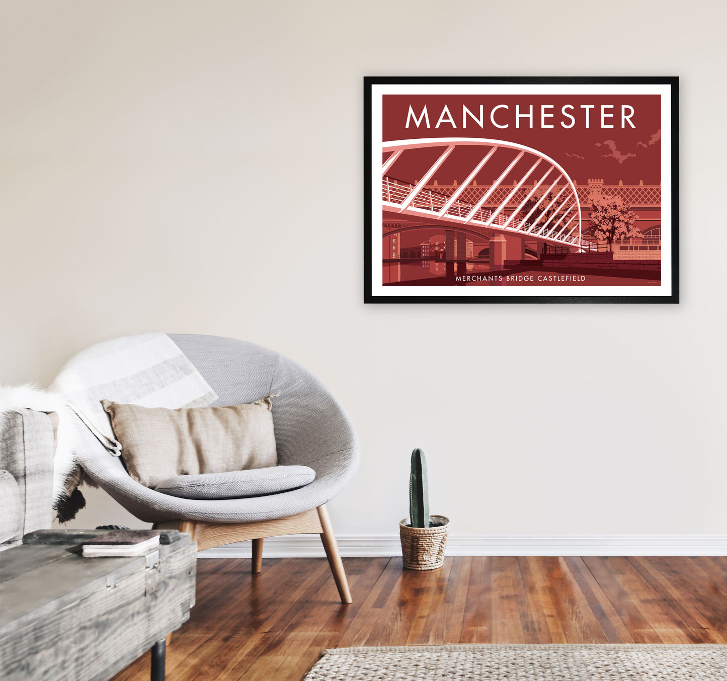 Manchester by Stephen Millership A1 White Frame