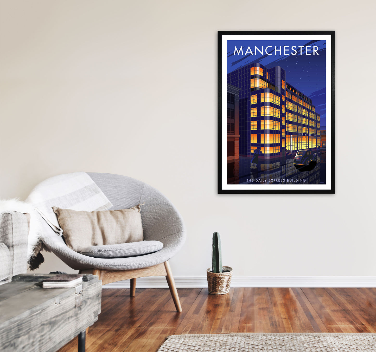 Manchester by Stephen Millership A1 White Frame